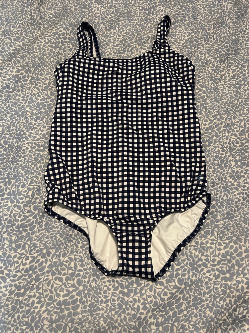 Draper James X Lands End Deep Sea Navy White Mini Gingham Swimsuit NWT - Picture 2 of 6